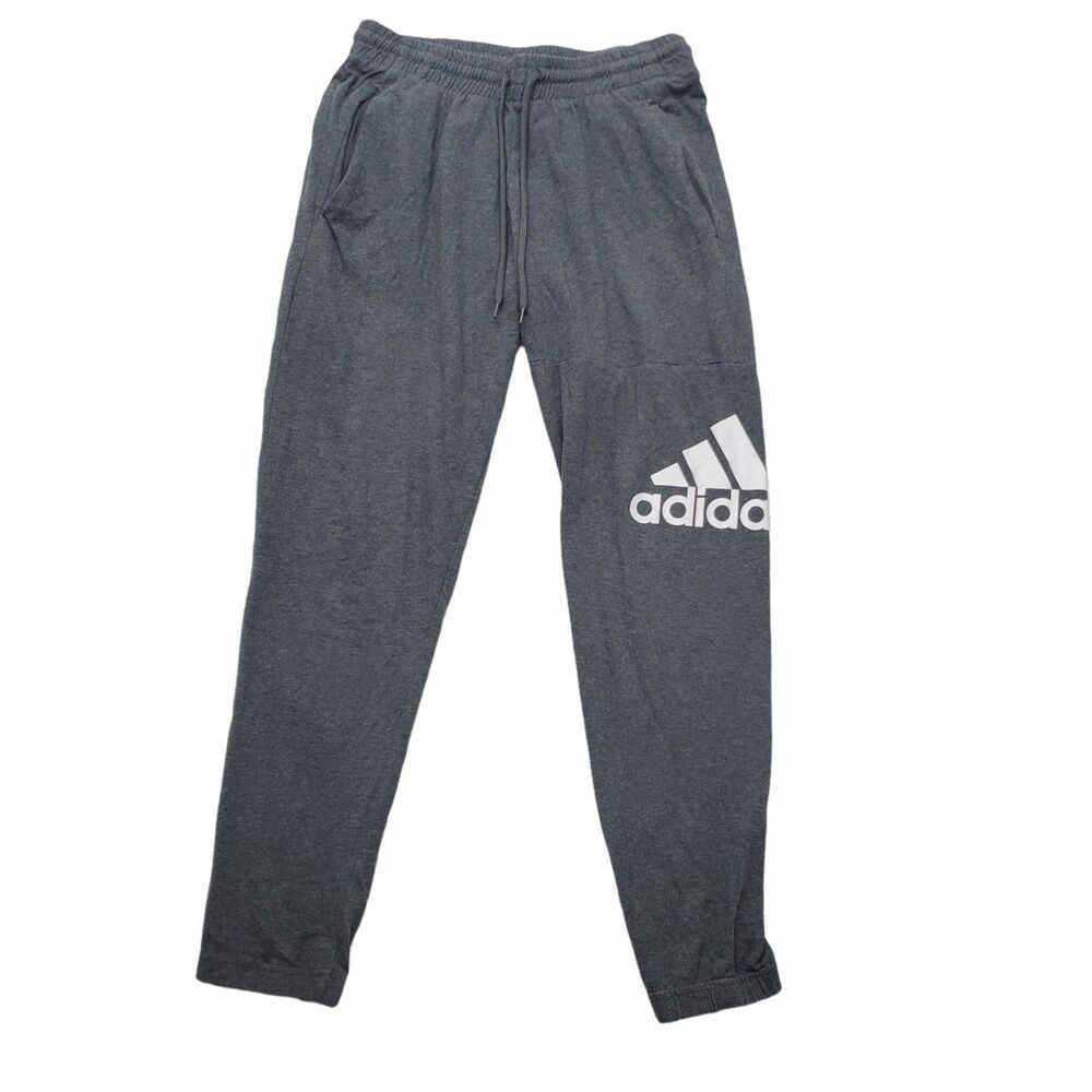 adidas Jogger Sweatpants Mens M Gray Elastic Cuffs Drawstring Waist Cuffed